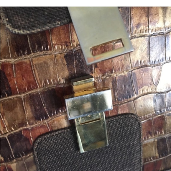 Stuart Weitzman 90’s leather and canvas with metal clasp and strap details purse - Picture 8 of 8